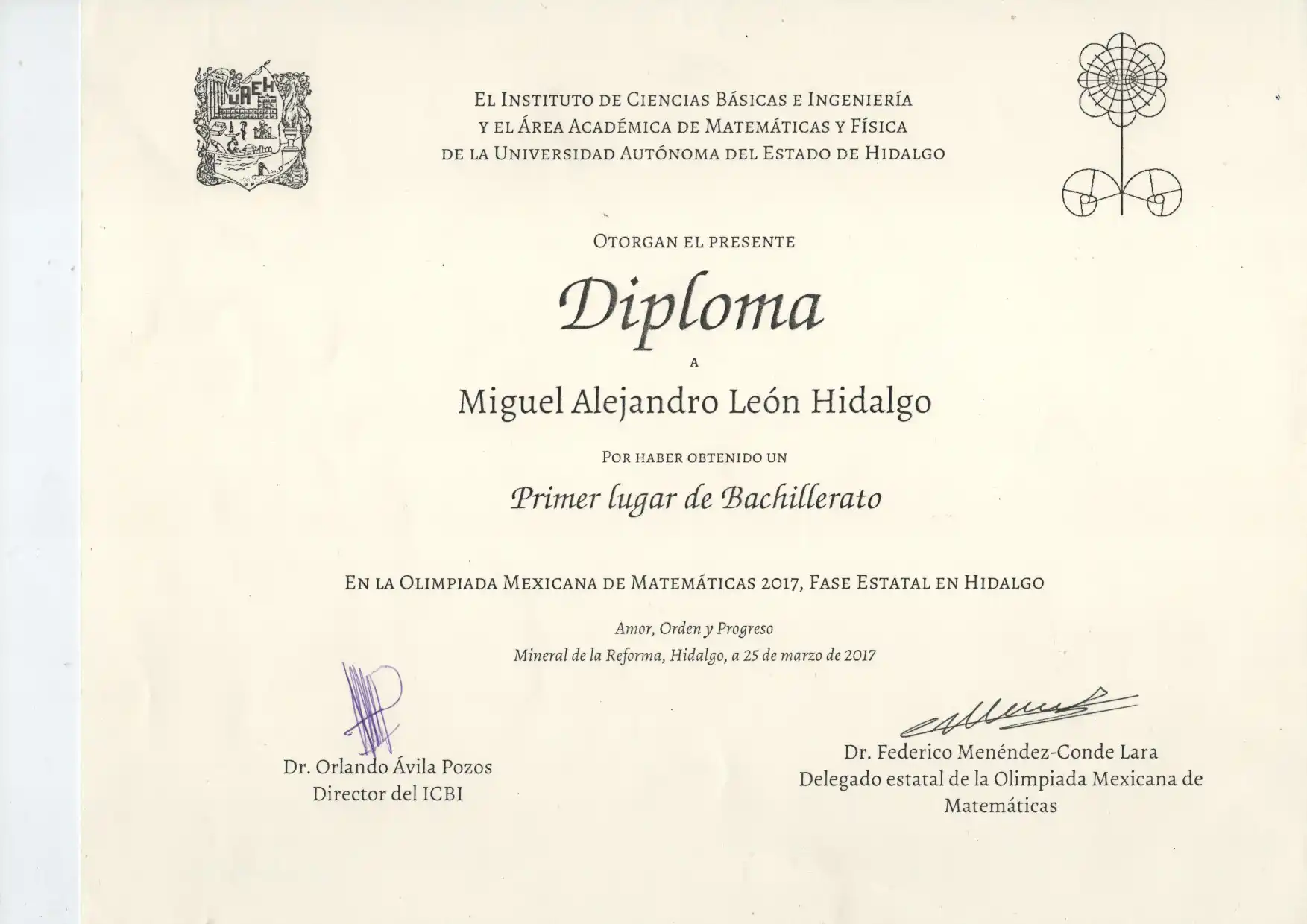 Olimpiada Mexicana de Matemáticas - 1er Lugar