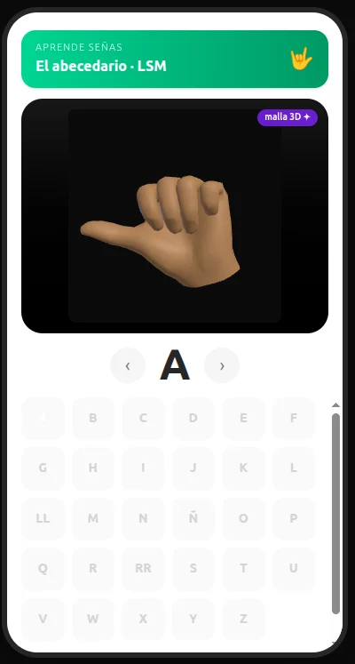 Lección de abecedario con mano 3D